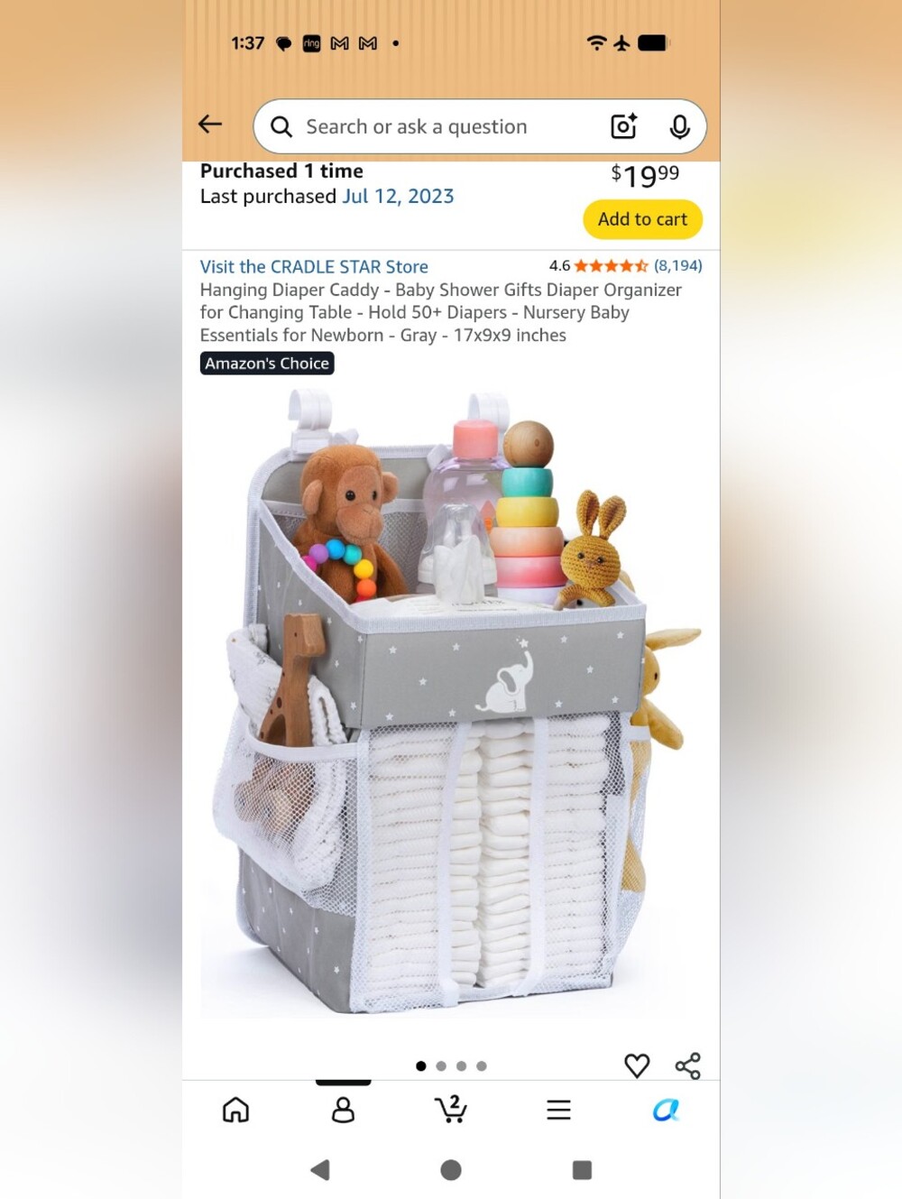 Hanging Diaper Caddy Baby Shower Gifts Organizer Hold 50+ Nursery Newborn Gray